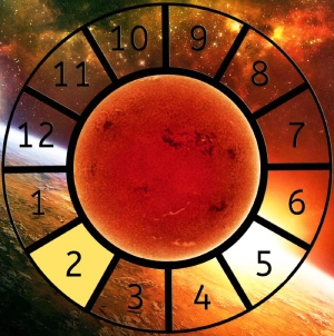 The Sun shown within a Astrological House wheel highlighting the 2nd House